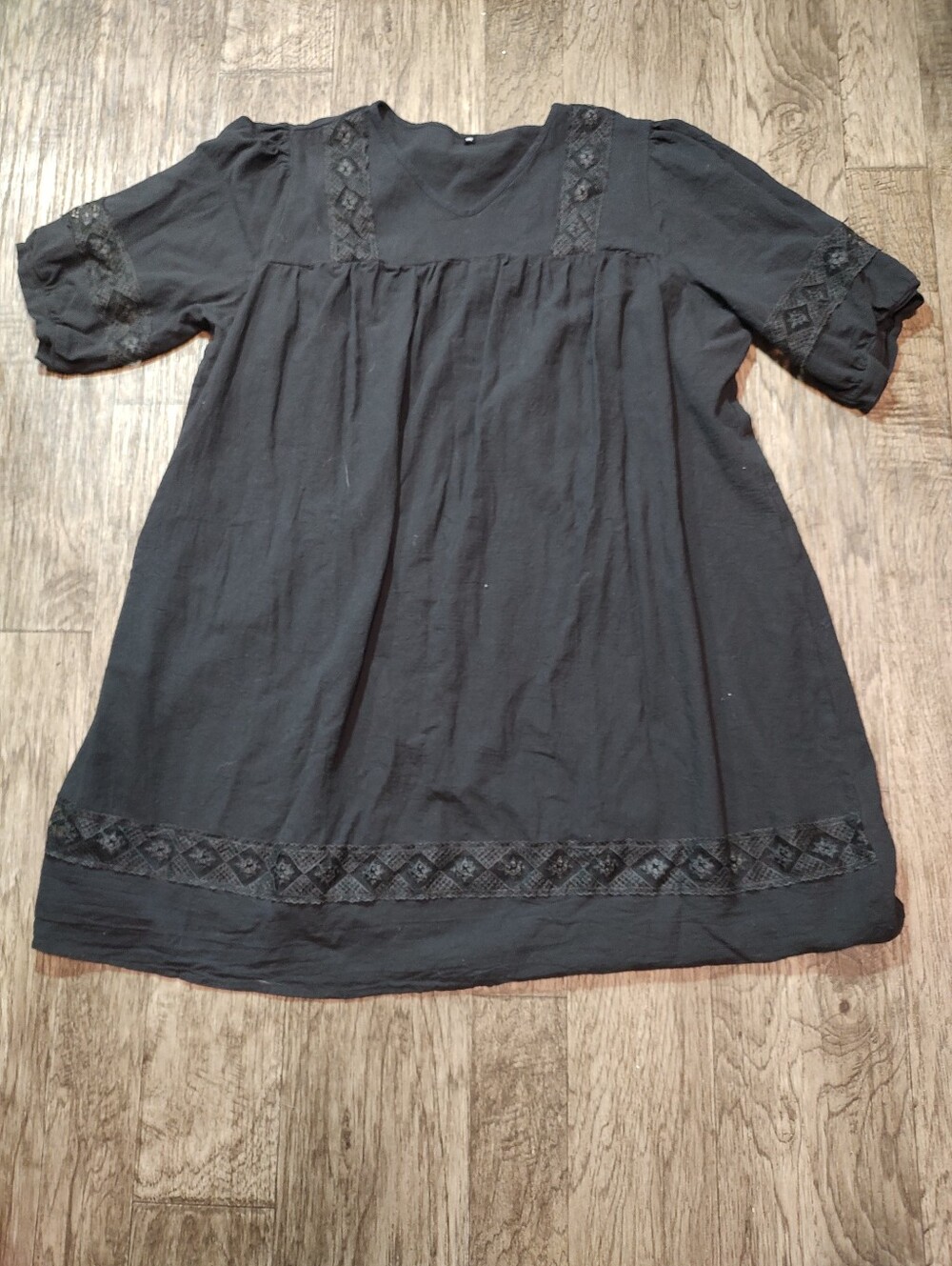 Black Cotton Dress with Lace Trim Plus Size 4xL